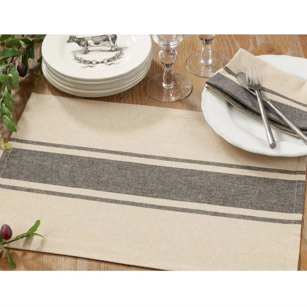 Set Of 8 Saro Lifestyles Beige and Gray Striped‎ Cotton Placemat Set 19